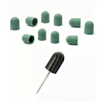 Nail Drill all4you Фреза-основа для абразивных колпачков (резиновая, 13 мм) и абразивные колпачки зеленые (80 грит, 10 шт)